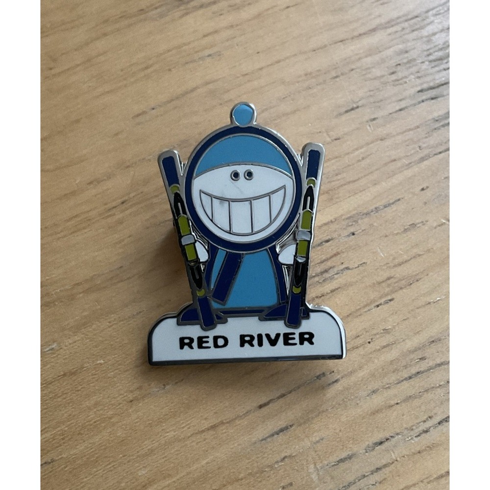 Vintage Red River New Mexico Ski Resort Smiley Mascot Lapel Pin Enamel Pinback